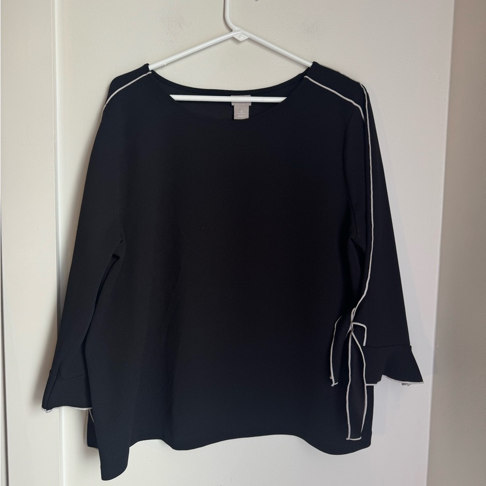 Chico's Black Blouse with White Trim on Flowy sleeves